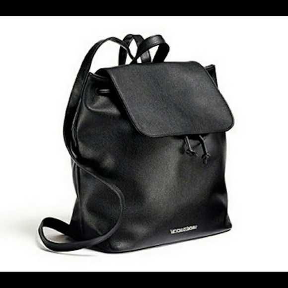 Victoria's Secret Handbags - 🆕 Victoria’s Secret Black Vegan Faux Leather Drawstring Closure Backpack